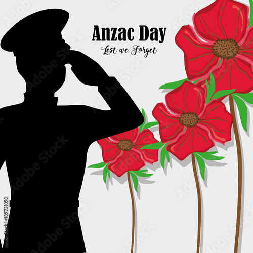 flowers with soldier army to anzac day photo