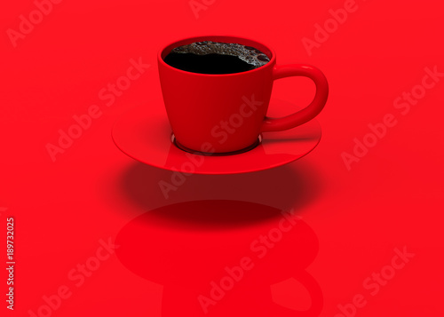 black coffee red cup on red background minimal concept