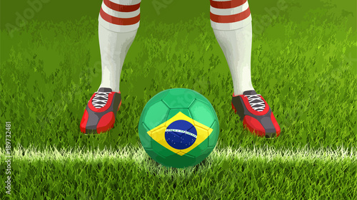 Man and soccer ball with Brazilian flag 