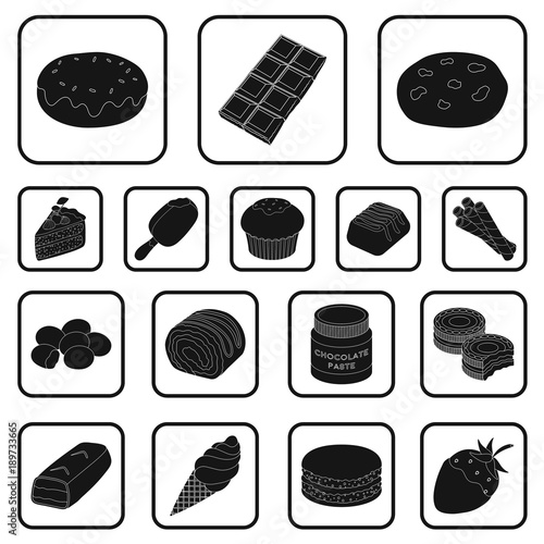 Chocolate Dessert black icons in set collection for design. Chocolate and Sweets vector symbol stock web illustration.