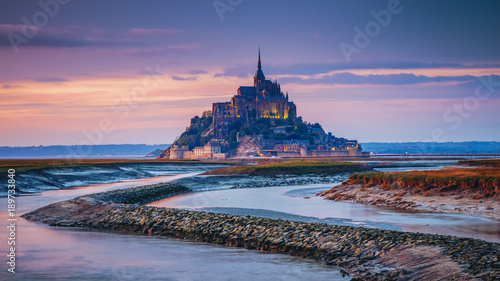 Mont Saint-Michel view in the sunset light. Normandy, northern France photo