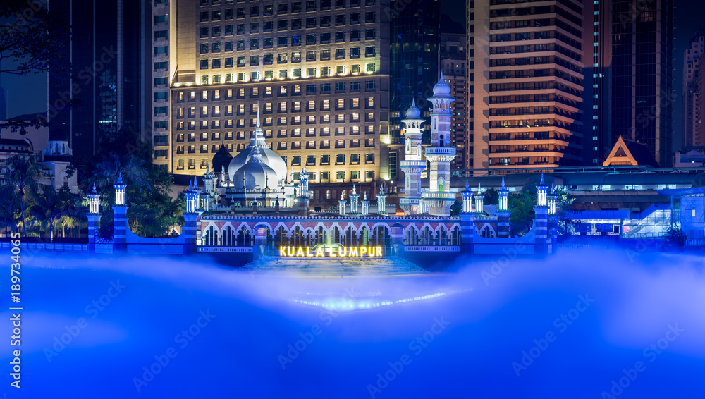 Naklejka premium Foggy Masjid Jamek Mosque, Kuala Lumpur