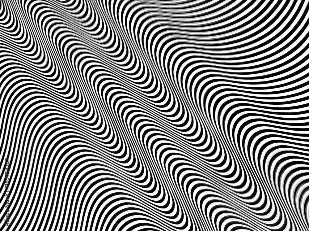 A digital illustration of optical illusion made of black and white stripes 