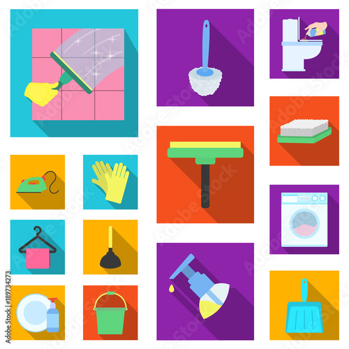 Cleaning and maid flat icons in set collection for design. Equipment for cleaning vector symbol stock web illustration.
