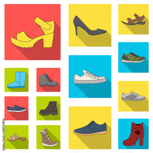 Different shoes flat icons in set collection for design. Men's and women's shoes vector symbol stock web illustration.