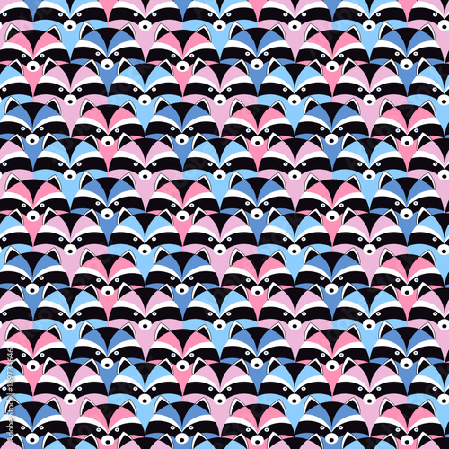 Seamless background with raccoon muzzles. pattern for kids goods.  Funny romantic pink cute animal face
