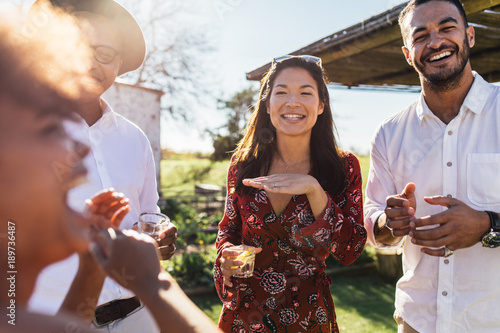 Canvas Print Friends at reunion party outdoors