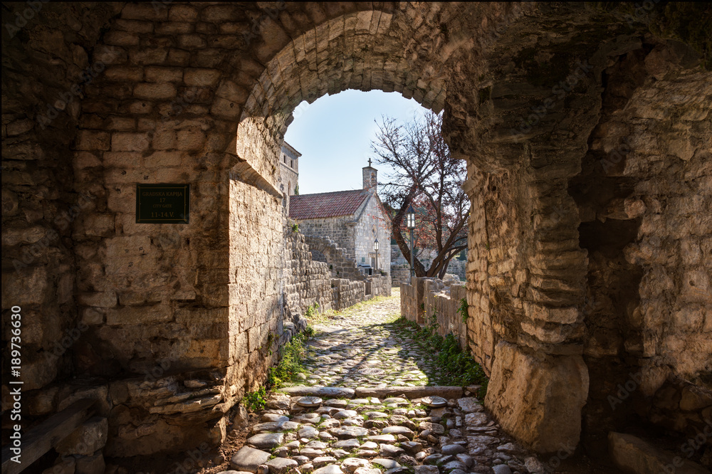 Montenegro, Ancient arch pathway on a Bar old town