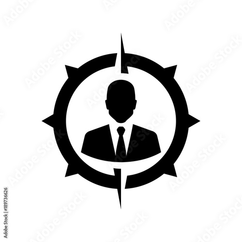 Icono plano hombre de negocios en brújula en color negro