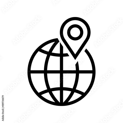 Icono plano mundo con puntero lineal en color negro