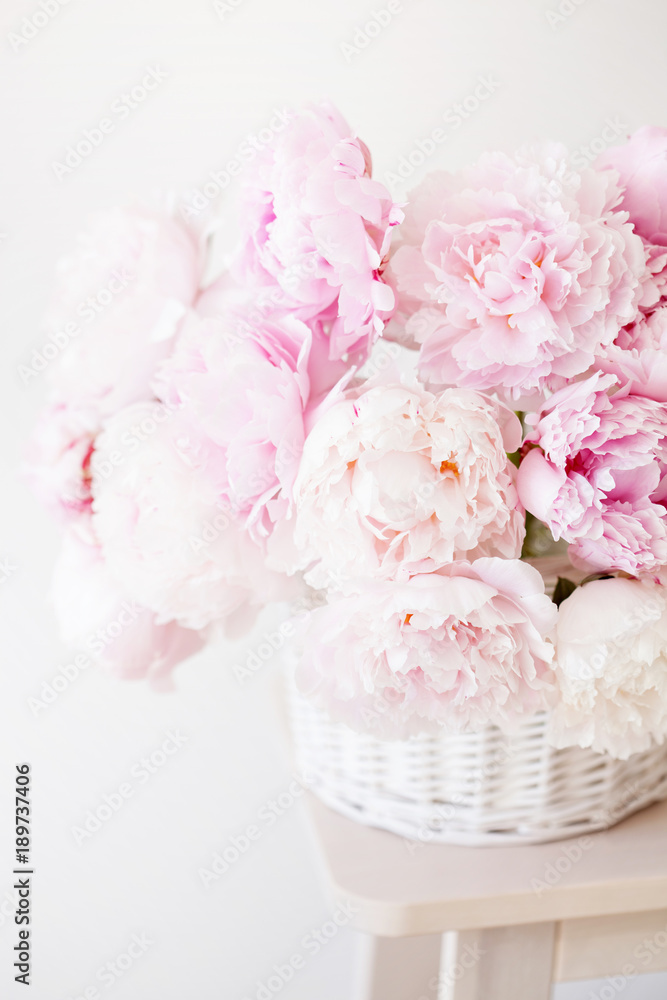 beautiful pink peony flowers bouquet in vase - obrazy, fototapety, plakaty 
