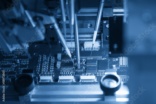 The assembly line process of micro processor board.Computer board manufacturing process.