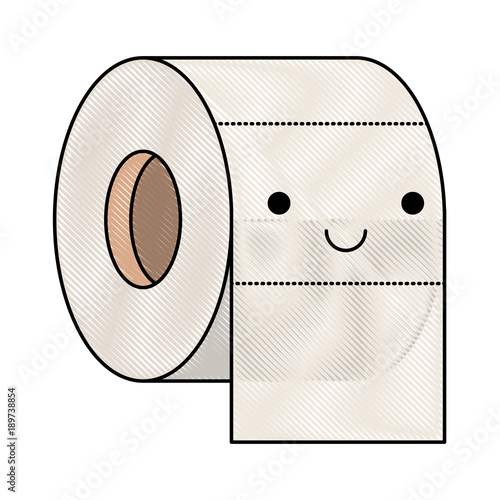 kawaii toilet paper roll in colored crayon silhouette vector illustration