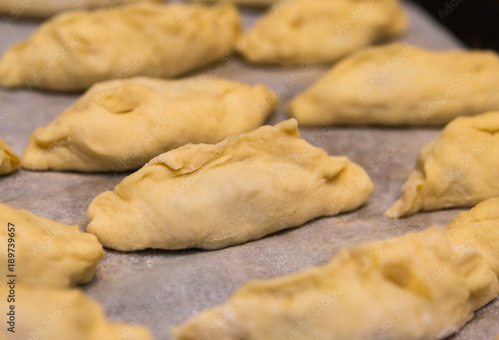 raw patty stuffed with the process of making baking close-up, a series of blanks with meat raw patty stuffed with the process of making baking close-up, a series of blanks with meat