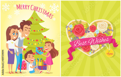 Fototapeta Naklejka Na Ścianę i Meble -  Merry Christmas Best Wishes Vector Illustration