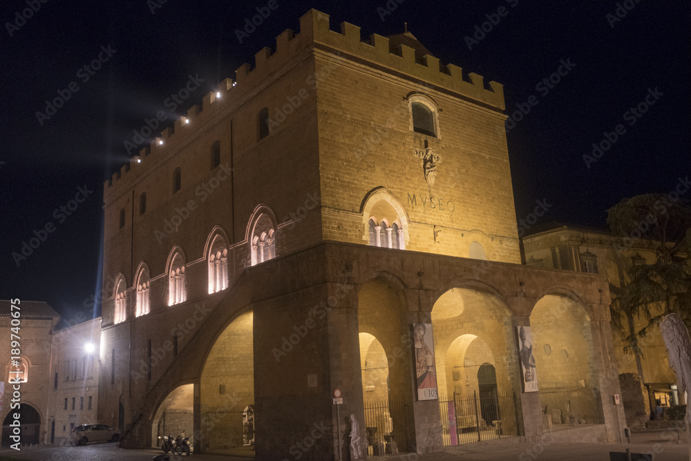 Orvieto (Umbria, Italy), historic Palazzo Soliano by night