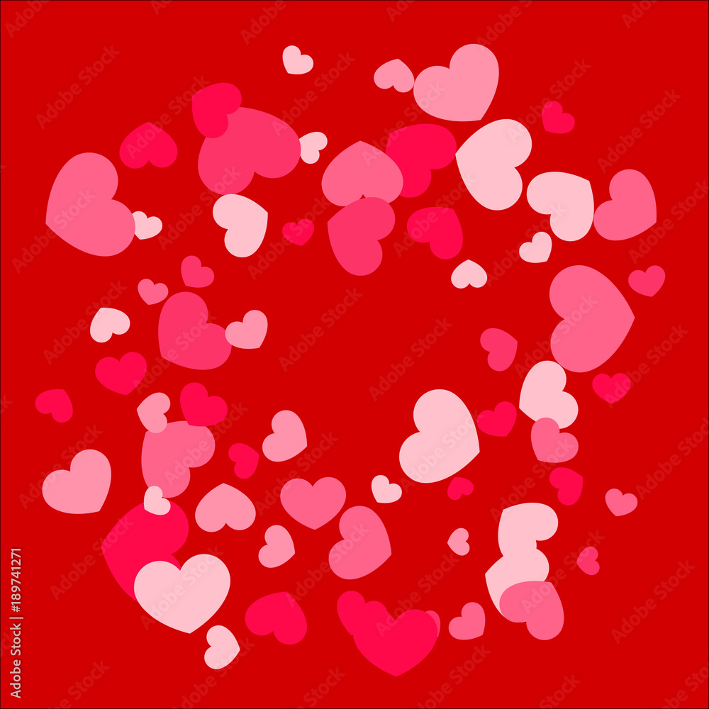 Pink Red Hearts Confetti Falling Background. Valentine's Day Pattern. 