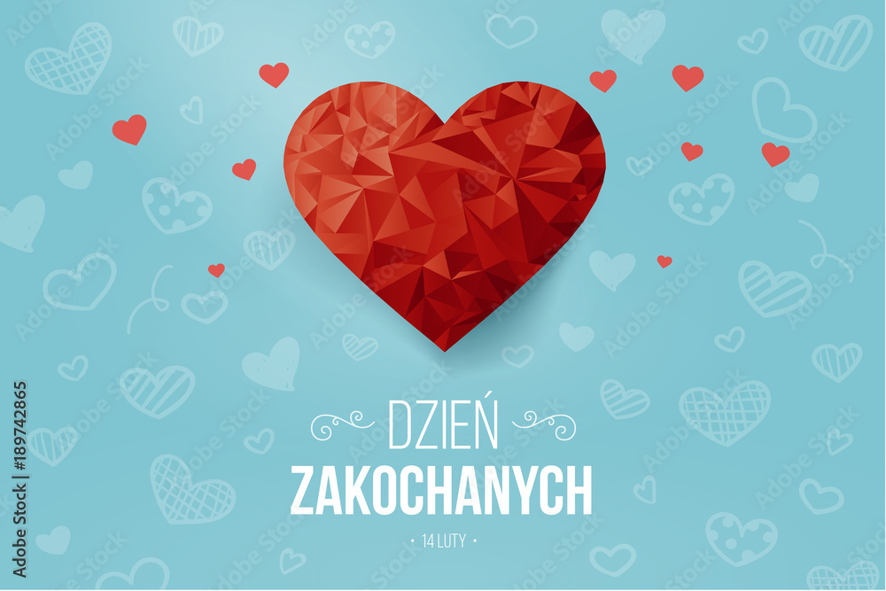 Obraz premium Figury geometryczne w kształcie serca z napisem „Dzień Zakochanych”