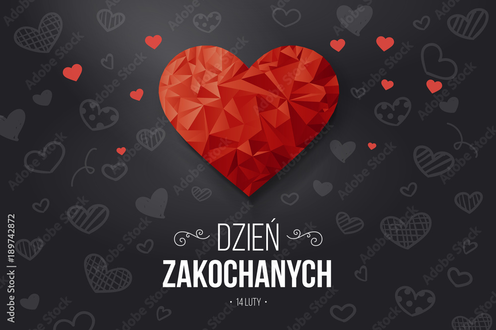 Fototapeta premium Figury geometryczne w kształcie serca z napisem „Dzień Zakochanych”