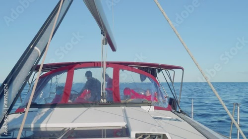 View of cockpit through bimini top photo