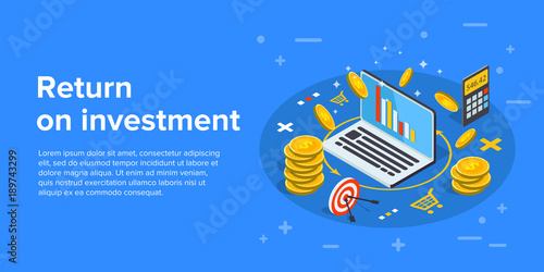 Return on investment concept vector illustration in isometric design. ROI business marketing background. Profit or financial income strategy web banner.