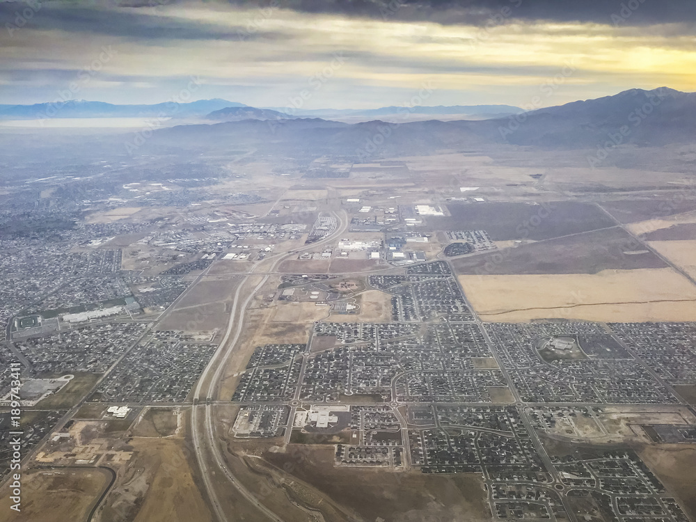 Aerial view of Salt Lake City, Utah, United States of America.