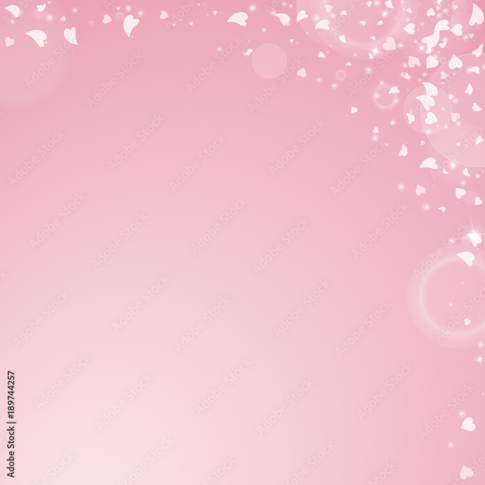 Falling hearts valentine background. Abstract right top corner on pink background. Falling hearts valentines day interesting design. Vector illustration.