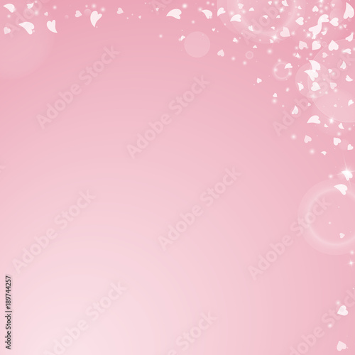 Falling hearts valentine background. Abstract right top corner on pink background. Falling hearts valentines day interesting design. Vector illustration.