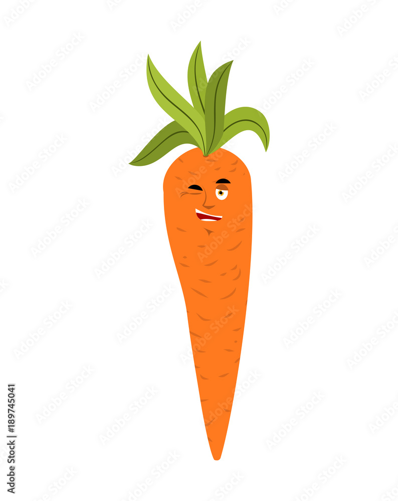 Carrot wink emoji. Vegetable Merry isolated. Joyful emotion Carrot wink emoji. Vegetable Merry isolated. Joyful emotion