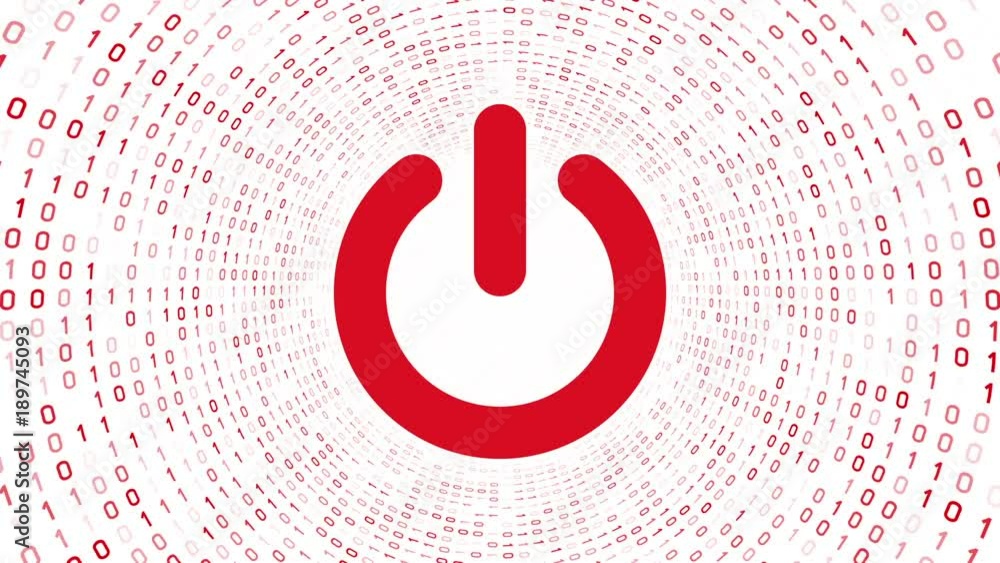 Vidéo Stock Red on off button symbol form red binary tunnel on white ...