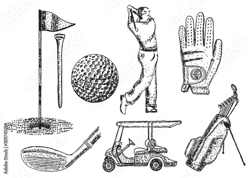 Vector ink hand drawn golf icon set