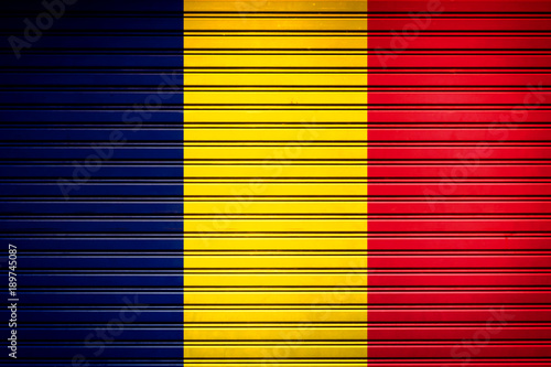 Chad Central Africa Flag sign in iron garage door texture, flag background