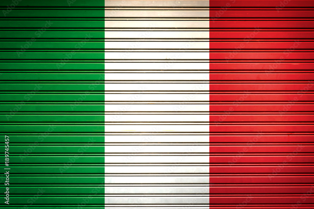 Italy Southern Europe Flag sign in iron garage door texture, flag background Italy Southern Europe Flag sign in iron garage door texture, flag background