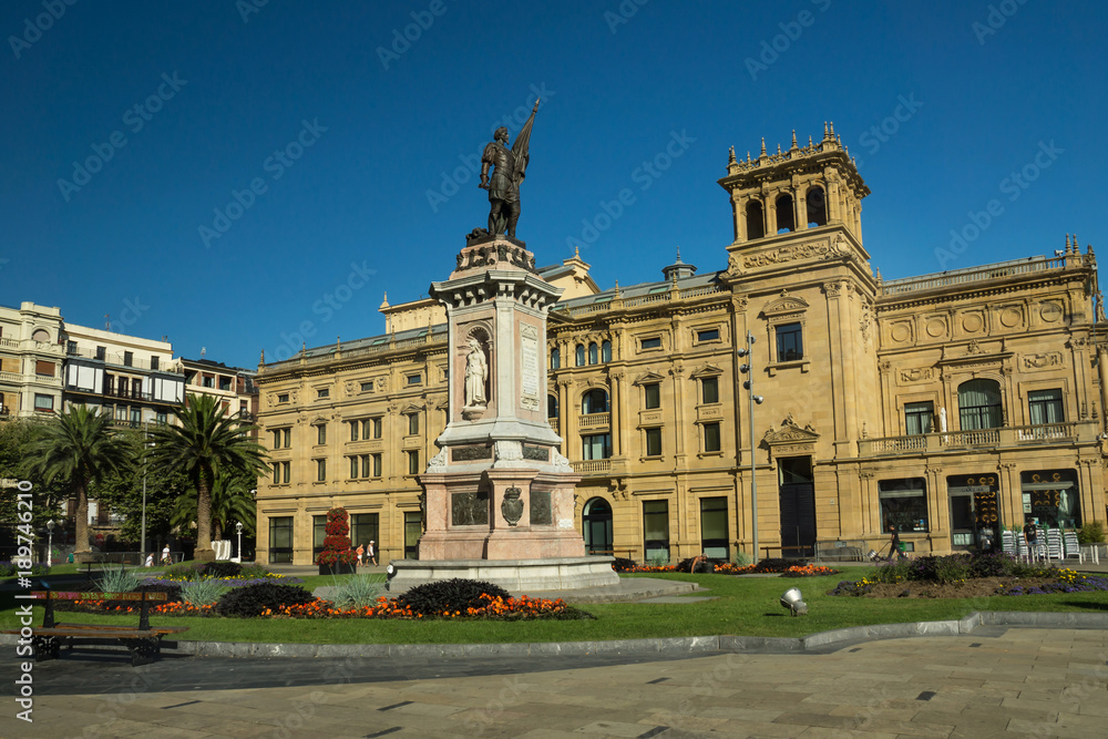 Fototapeta premium Okendo Plaza with Victoria Eugenia Theater in spanish city of San Sebastian (Donostia)