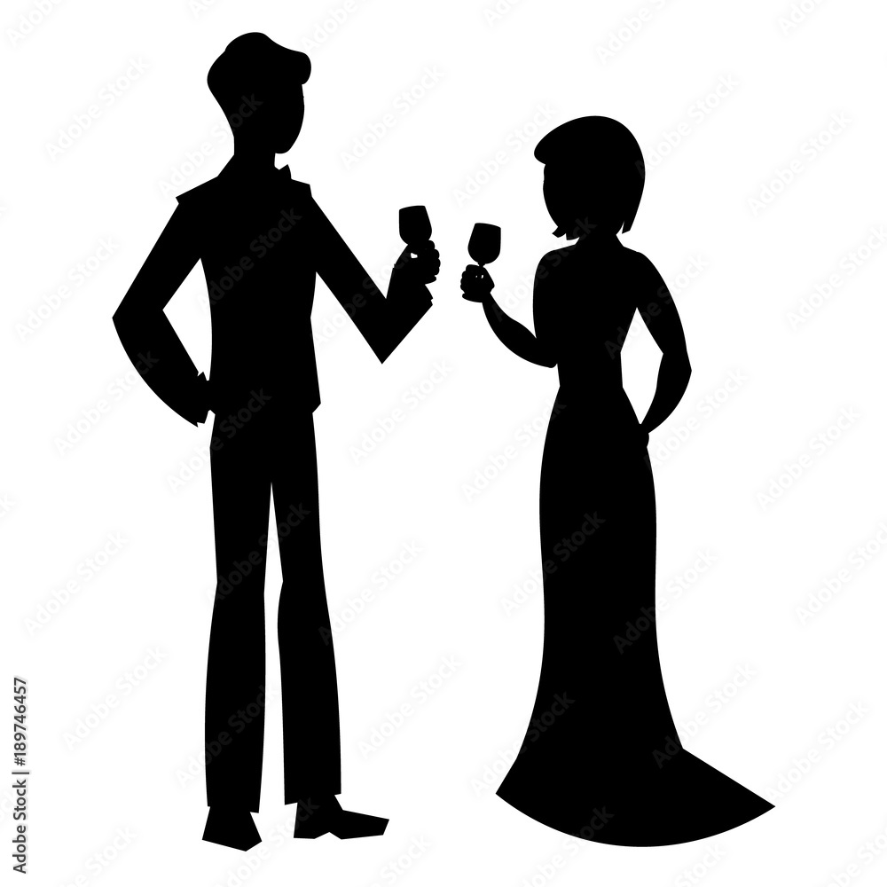 Elegant couple in evening dress silhouette