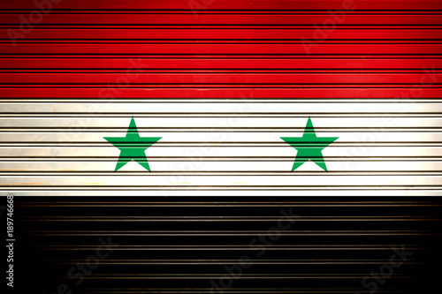 Syria Middle East, Western Asia Flag sign in iron garage door texture, flag background
