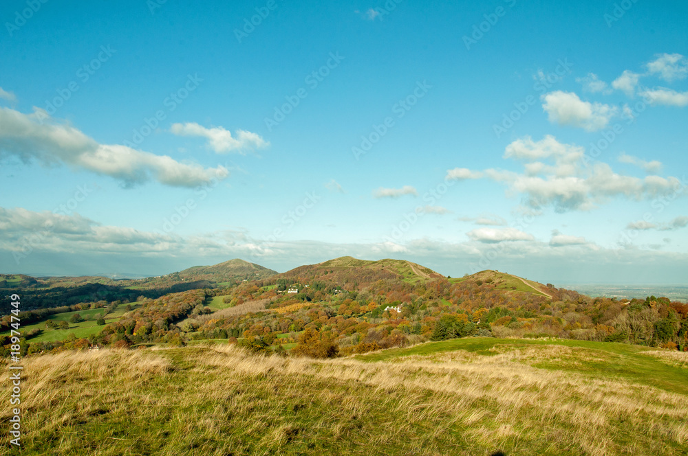 Autumn scenery around the Malvern hills in Herefordshire and Worcestershire, United Kingdom.