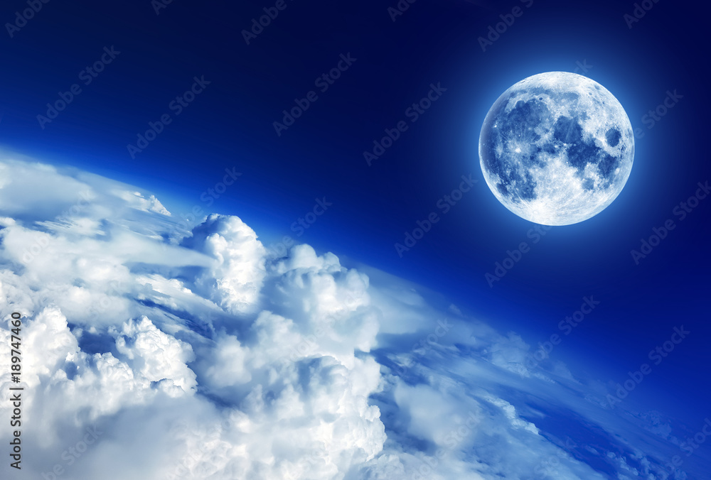 Sky clouds below the moon, moon image furnished by NASA