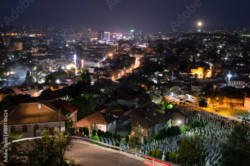 Night Shot of Sarajevo Cityscape from Lookout Point Yellow Bastion, Bosnia and Herzegovina