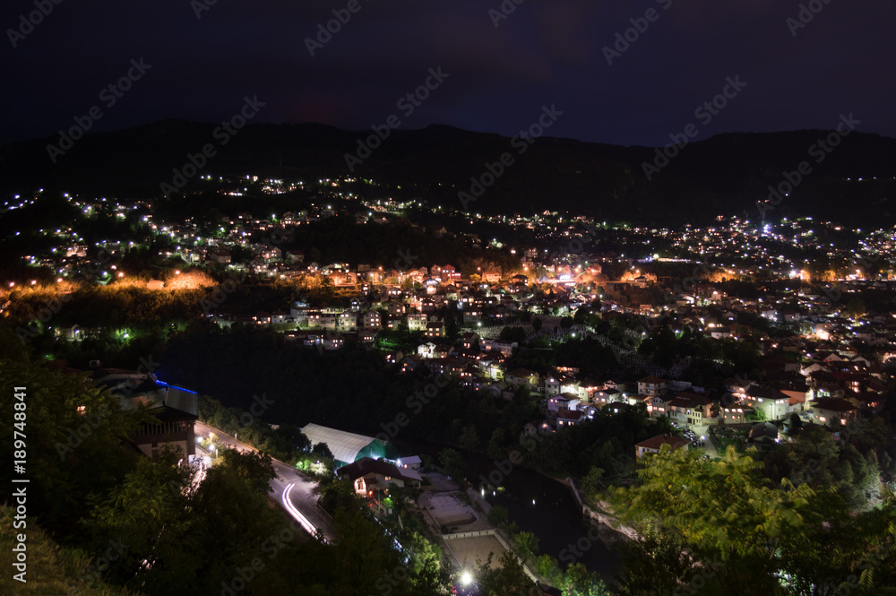 Obraz premium Night Shot of Sarajevo Cityscape from Lookout Point Yellow Bastion, Bosnia and Herzegovina