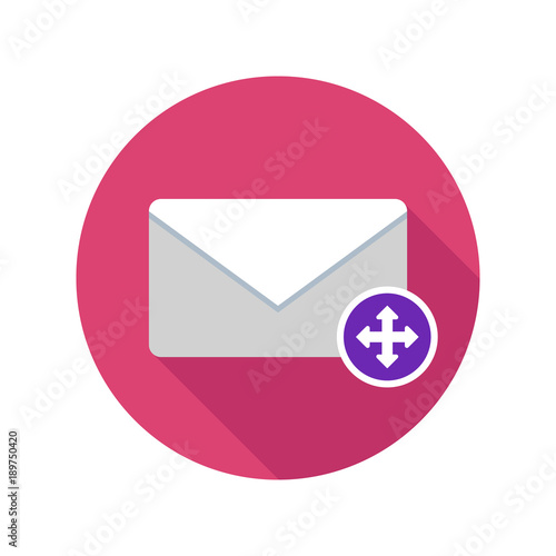 Move mail icon. Email icon with long shadow.