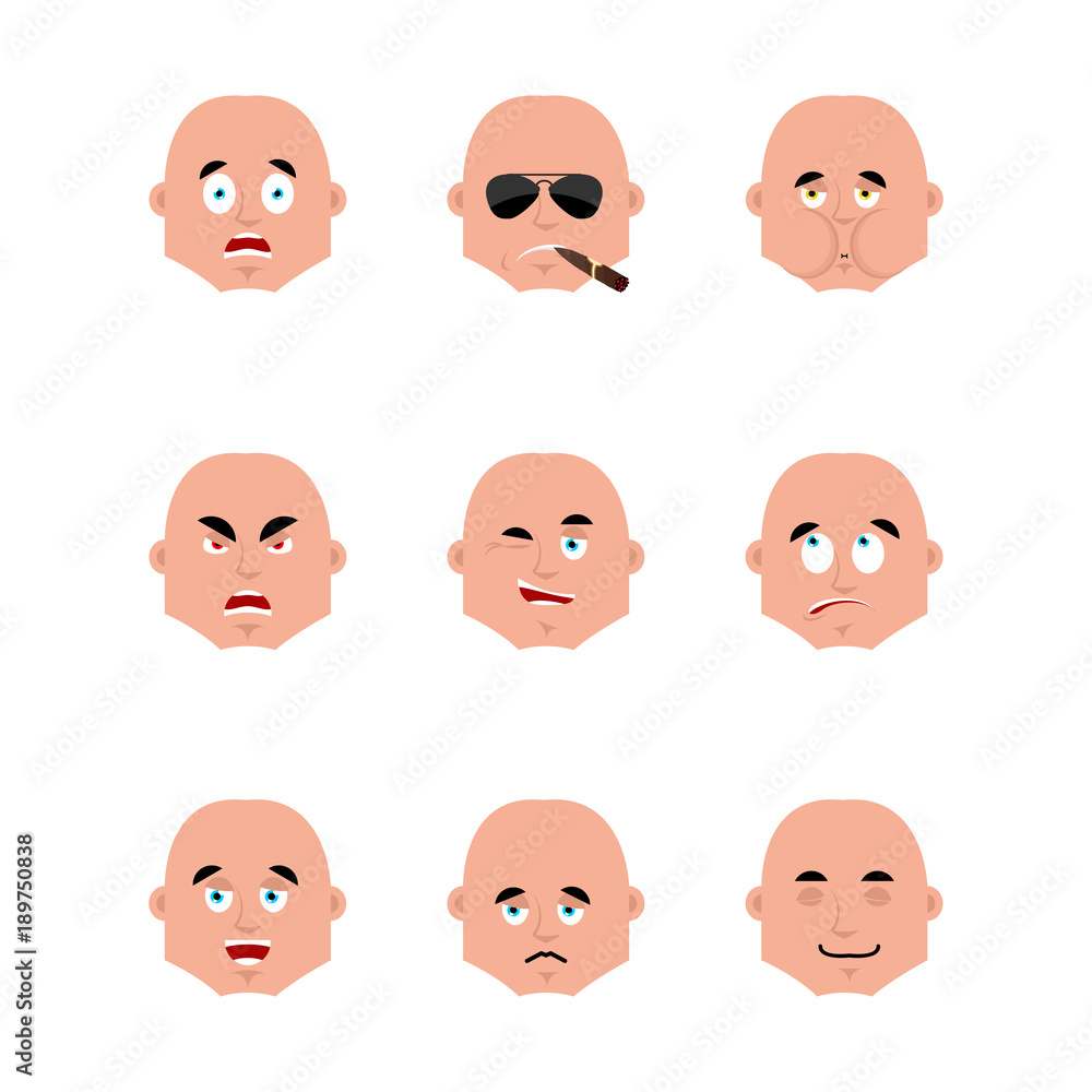 Set guy emoji avatar. sad and angry face. guilty and sleeping. Smoking cigar emotion face. sick Set guy emoji avatar. sad and angry face. guilty and sleeping. Smoking cigar emotion face. sick