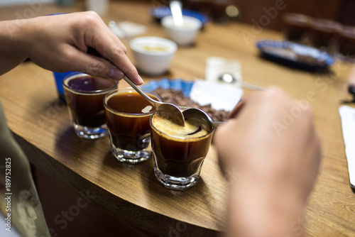 Professional coffee cupping, coffee tasting