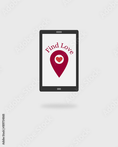 Online dating concept with phone and map location pin with heart