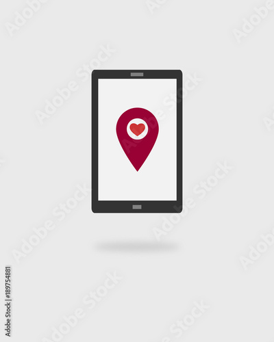 Phone with map location pin and heart