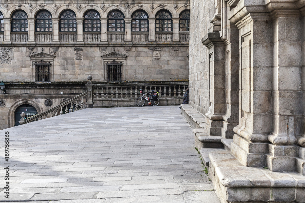 Historic center city,entrance to cathedral in square, plaza praterias, Santiago de Compostela,Spain.