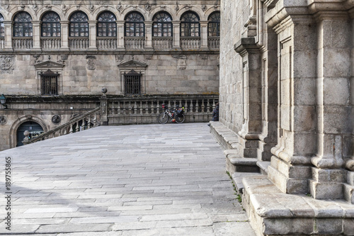 Historic center city,entrance to cathedral in square, plaza praterias, Santiago de Compostela,Spain. photo