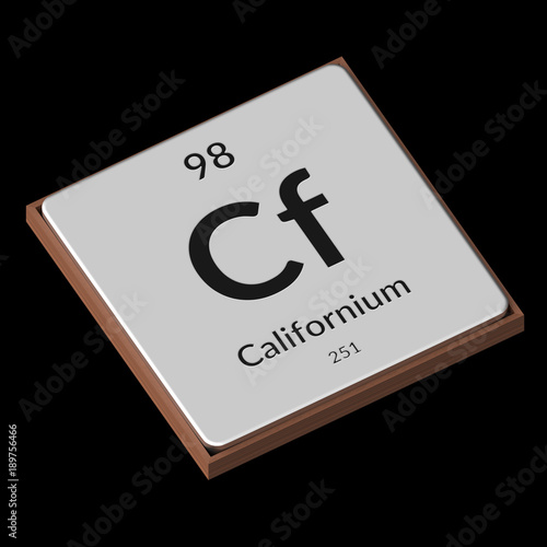 Chemical Element Californium Embossed Metal Plate on a Black Background