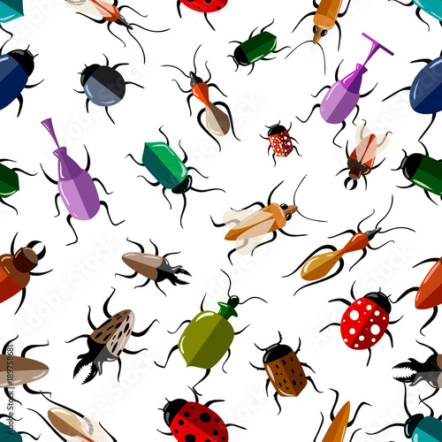 Seamless pattern of colorful bugs vector illustration on white background website page and mobile app design