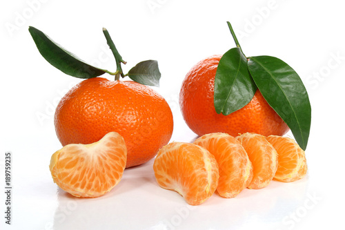 Mandarines, clémentines. Fond blanc